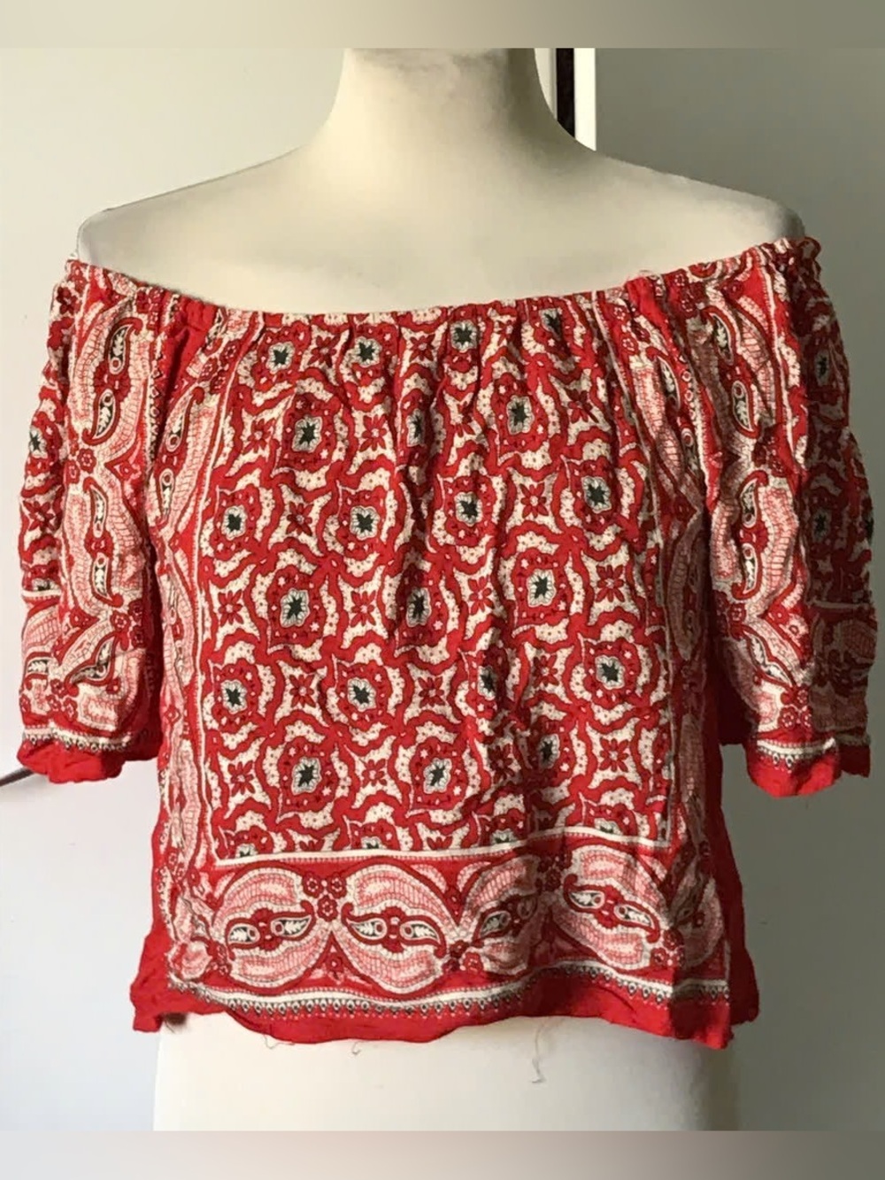Forever 21 Red Paisley Off-Shoulder Blouse